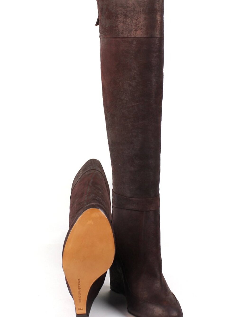 Mark & James Badgley Mischka Fred Coconut Dark Brown Wedge Knee High Boots Size